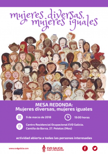 Cartel Mesa Redonda Mujeres Diversas, Mujeres Iguales en EVD Galicia