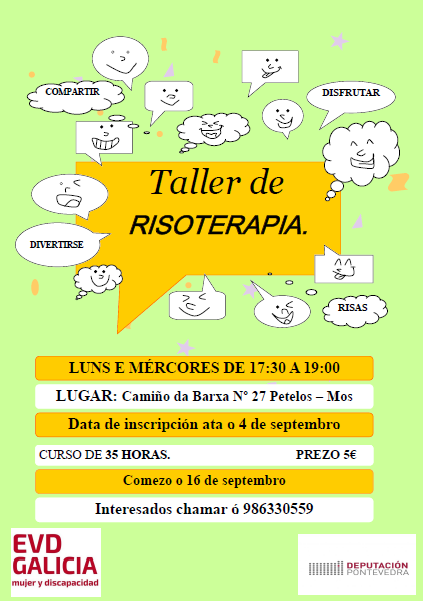 Cartel del Taller de risoterapia organizado por EVD Galicia en Mos