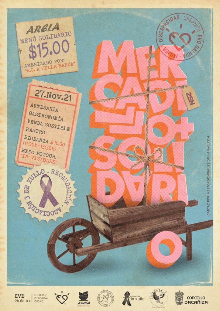 Cartel Mercadillo Solidario organizado por EVD Galicia en A Cañiza
