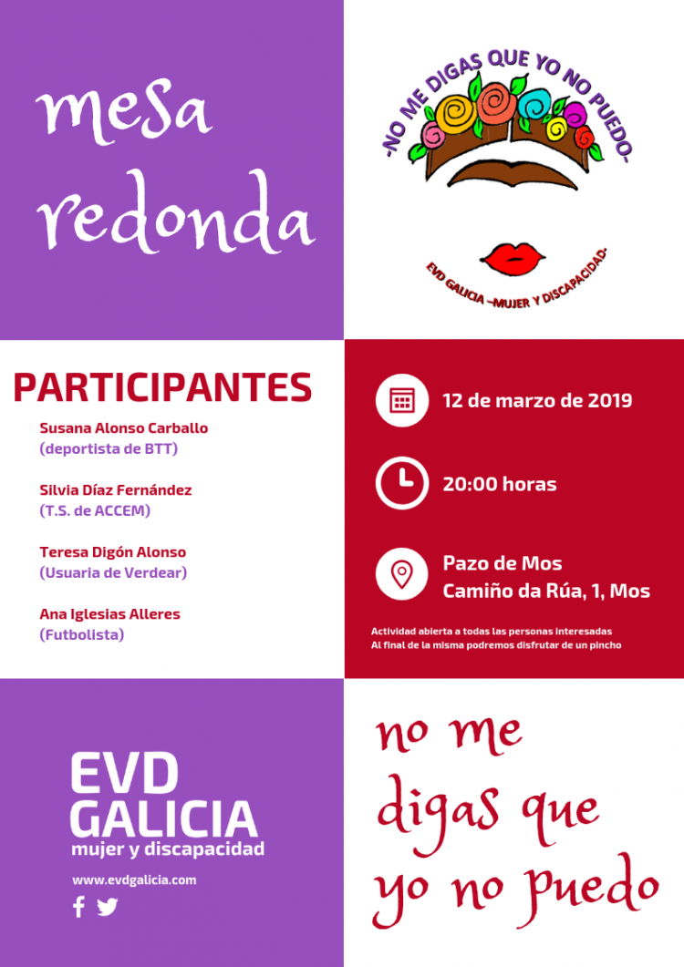 Cartel de la mesa redonda organizada por EVD Galicia por el Día de la Mujer 2019